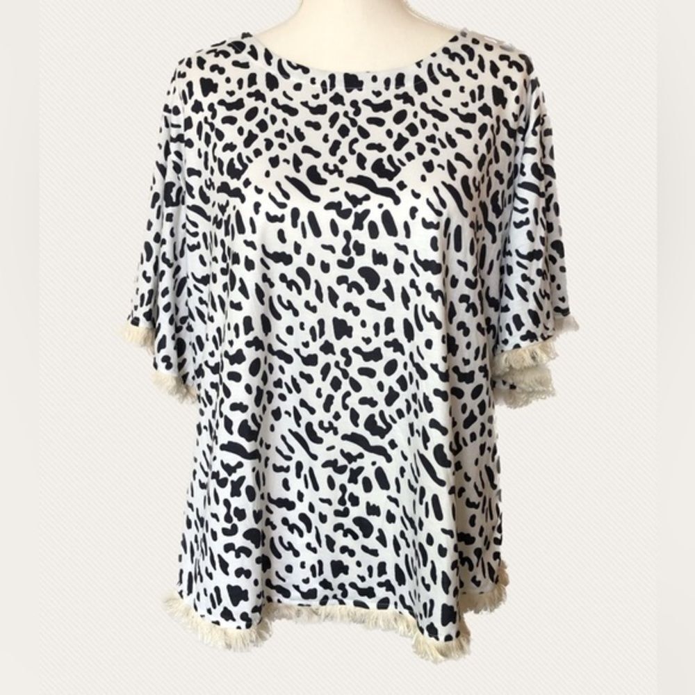 Western Cowgirl Fringe Hem Cheetah Print Blouse